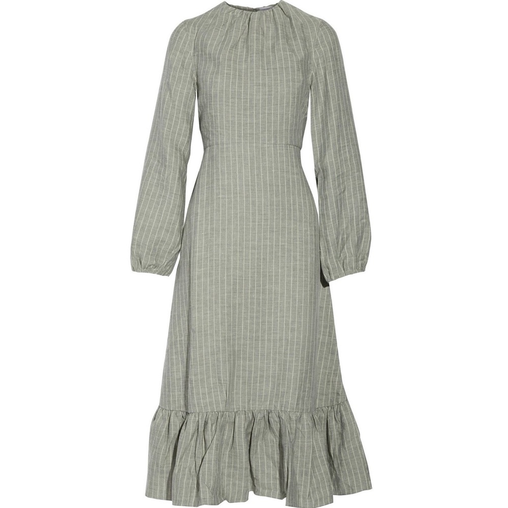 J.W. Anderson Linen Striped Ruffle Midi Dress 2